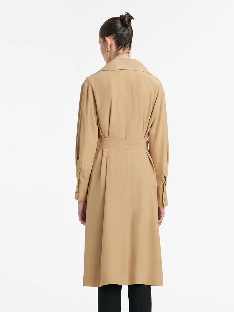 22 Momme Mulberry Silk Women Trench Coat With Belt