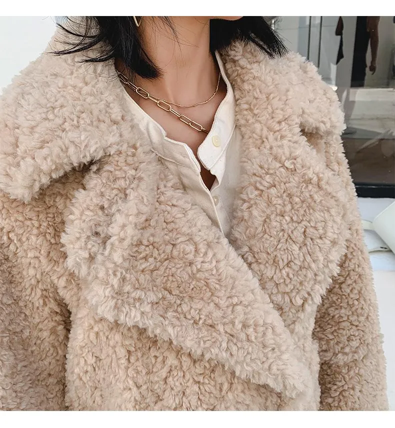 Autumn Winter Korean Style Women's Solid Pattern Wool Fur Coats & Jackets