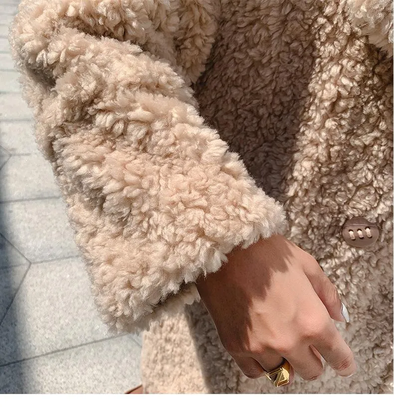 Autumn Winter Korean Style Women's Solid Pattern Wool Fur Coats & Jackets