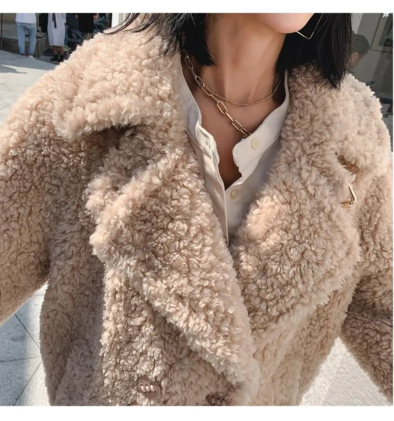 Autumn Winter Korean Style Women's Solid Pattern Wool Fur Coats & Jackets