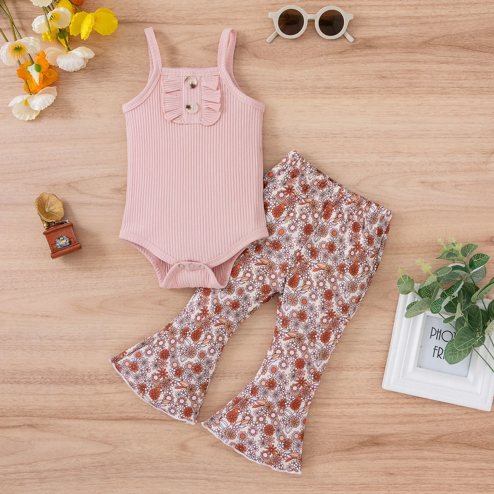 Baby Spaghetti Strap Floral Suit