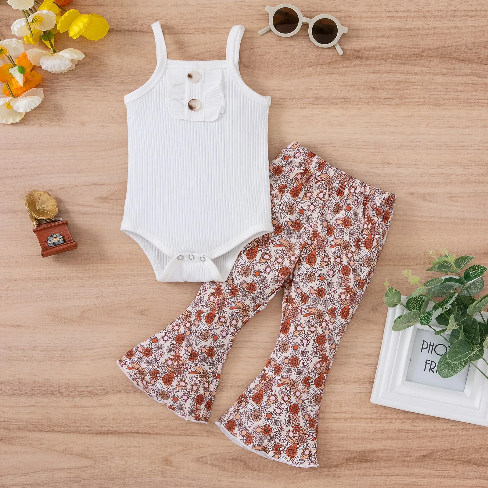 Baby Spaghetti Strap Floral Suit