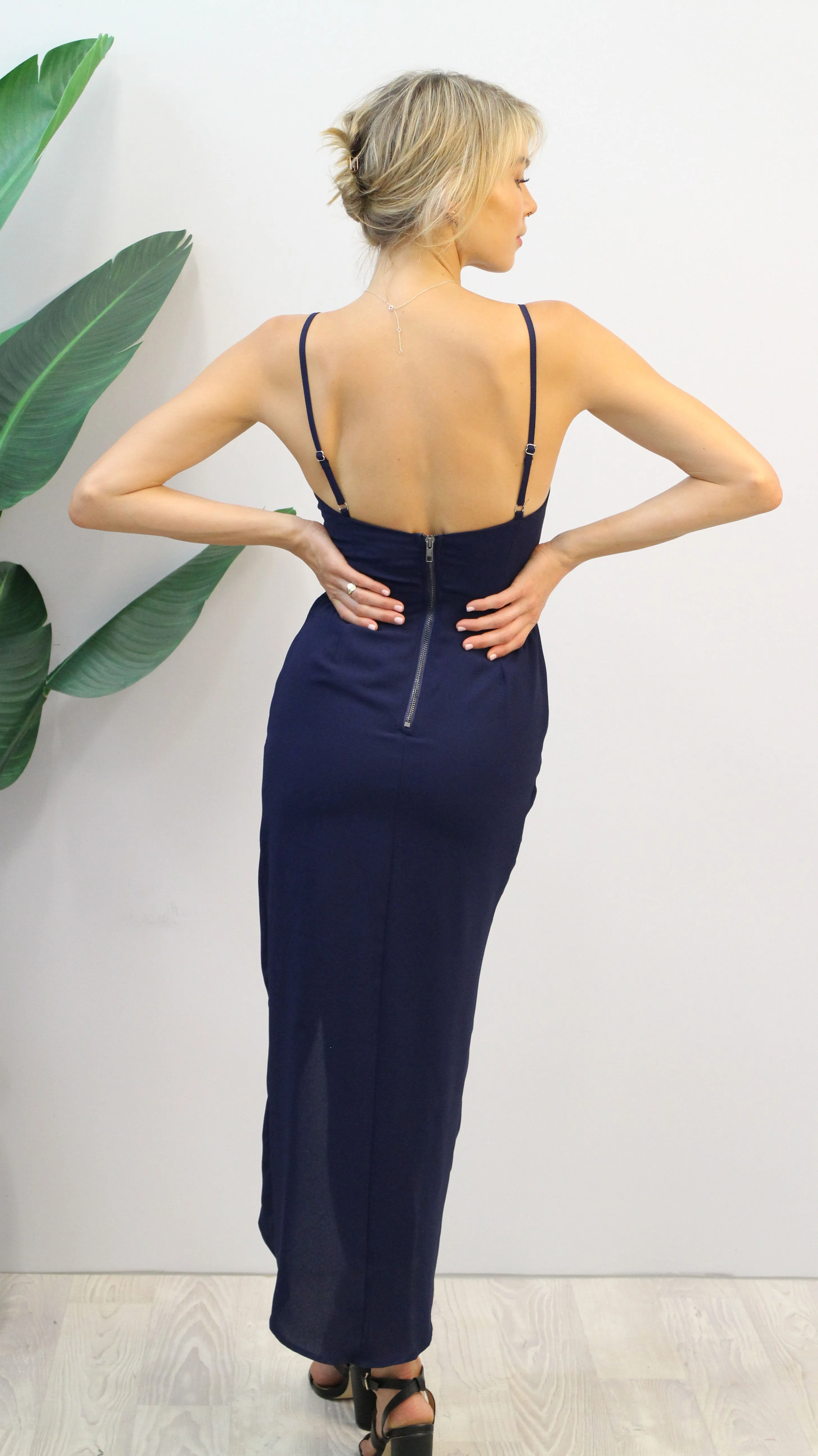 Beckham Navy Cowlneck Evening Dress