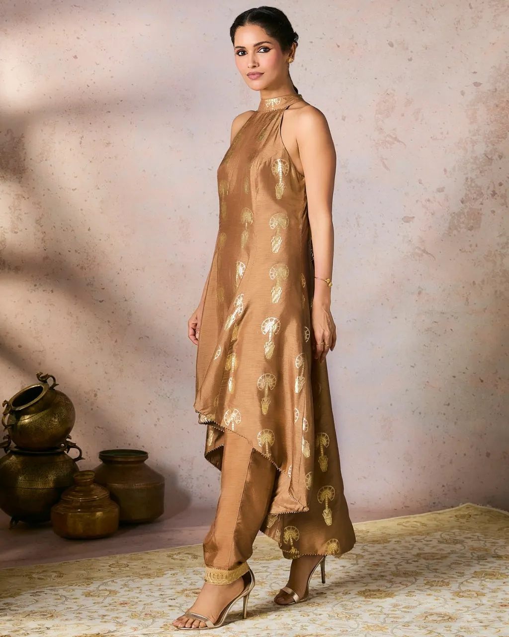 Beige Traveler's Palm Tunic Set