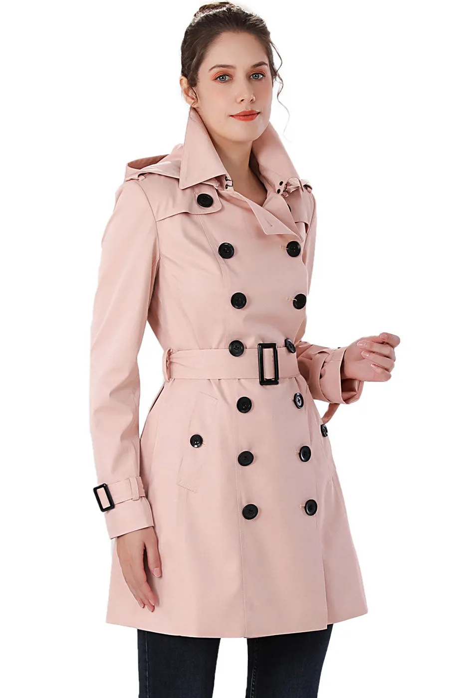 BGSD Women Leah Waterproof Hooded Mid Length Trench Coat