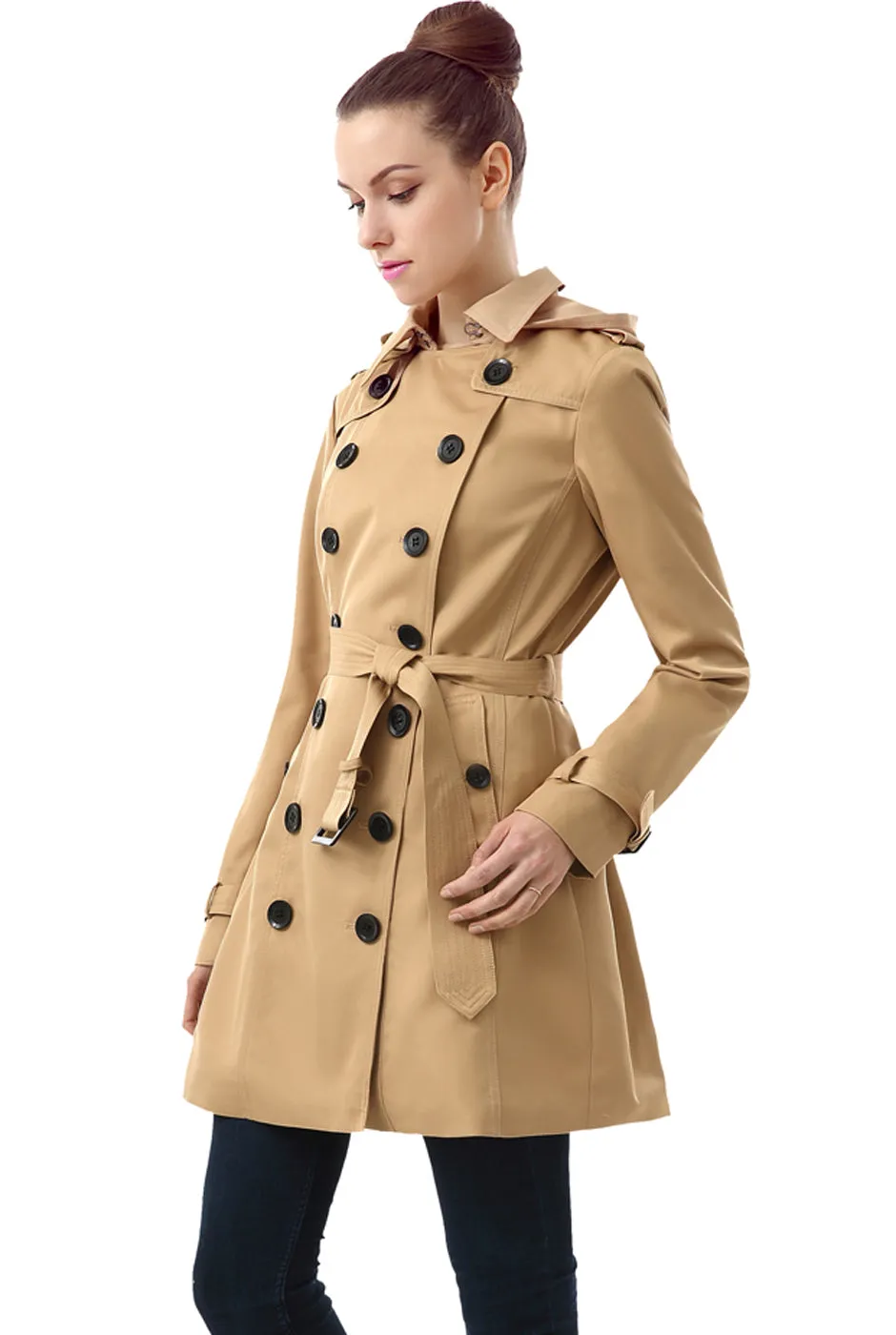 BGSD Women Leah Waterproof Hooded Mid Length Trench Coat