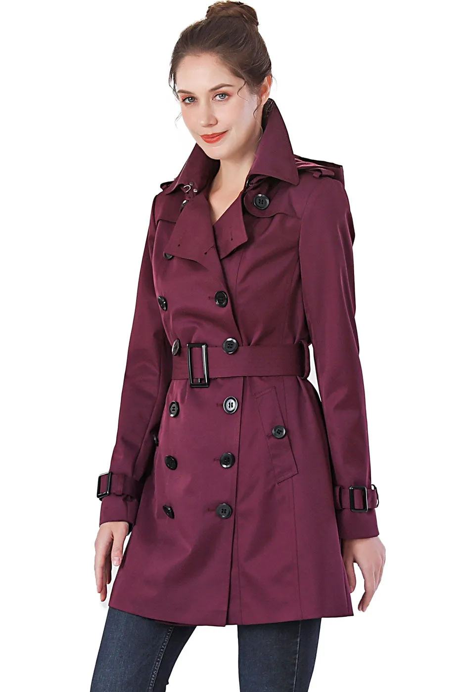 BGSD Women Leah Waterproof Hooded Mid Length Trench Coat