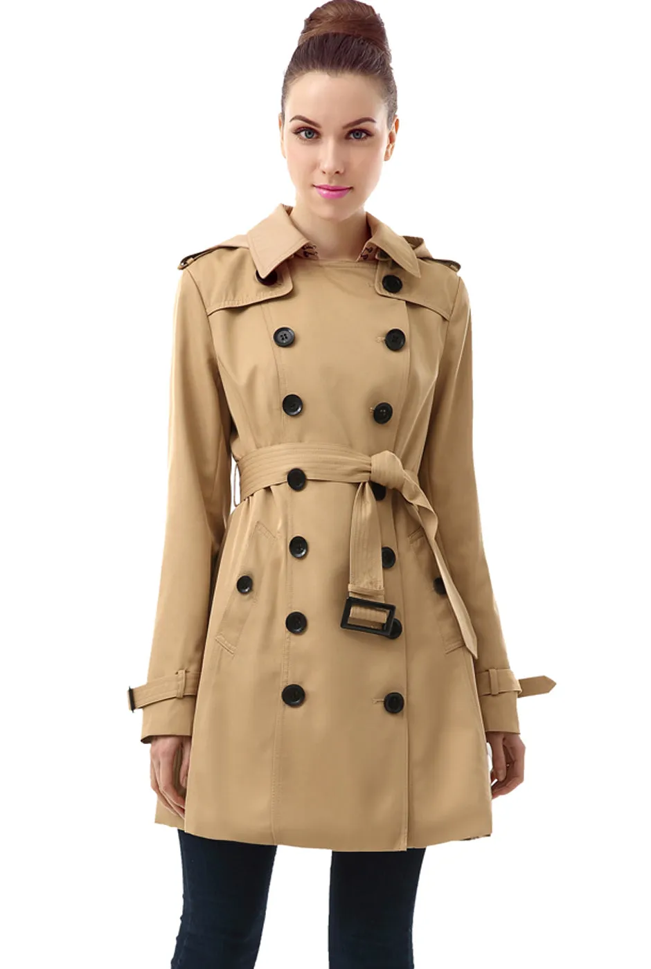 BGSD Women Leah Waterproof Hooded Mid Length Trench Coat