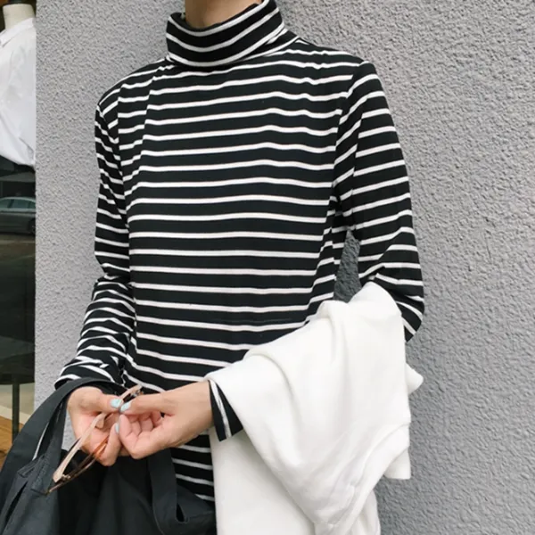 Black Stripe Turtleneck Shirt KF10068