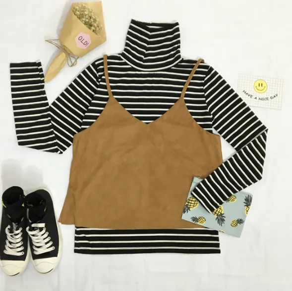 Black Stripe Turtleneck Shirt KF10068