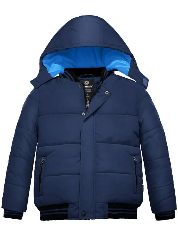 Boys Padded Winter Coat With Removable Hood Windproof Puffer Jacket