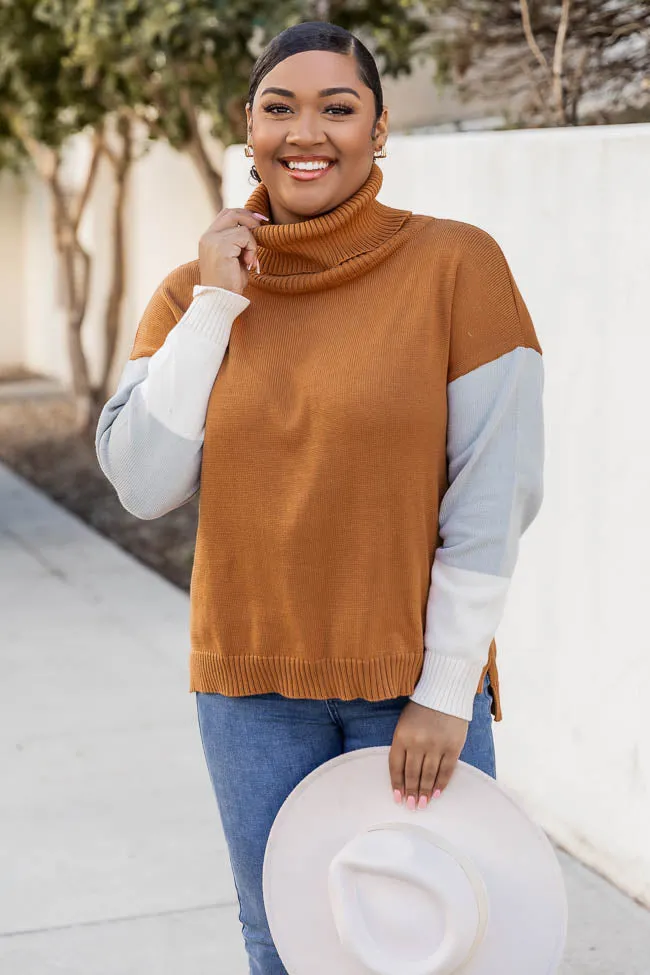 Brown Colorblock Turtleneck Sweater