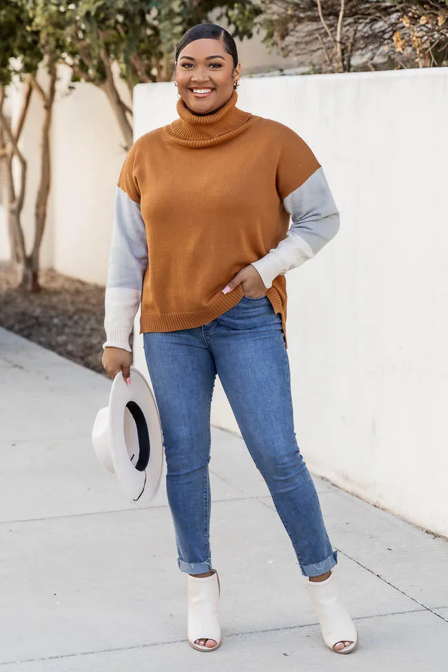 Brown Colorblock Turtleneck Sweater