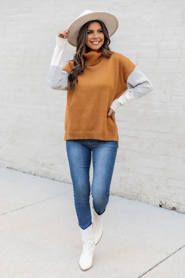 Brown Colorblock Turtleneck Sweater