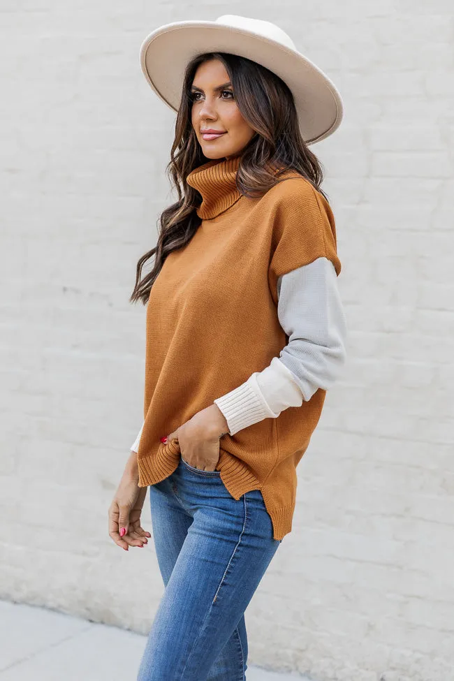 Brown Colorblock Turtleneck Sweater