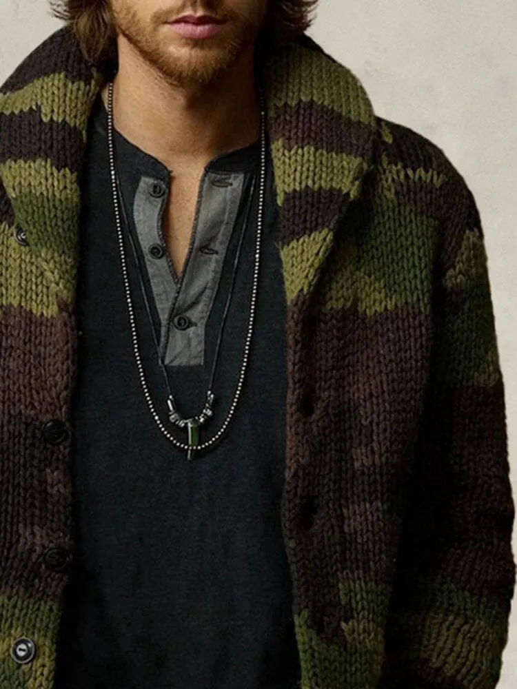 Camo Lapel Neck Sweater Coat