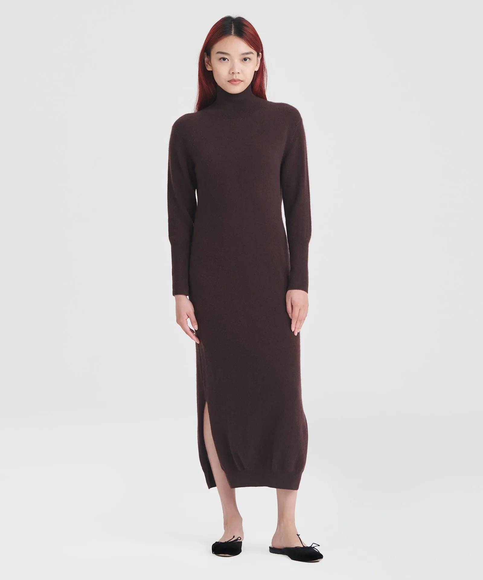 Cashmere Turtleneck Dress with Slits