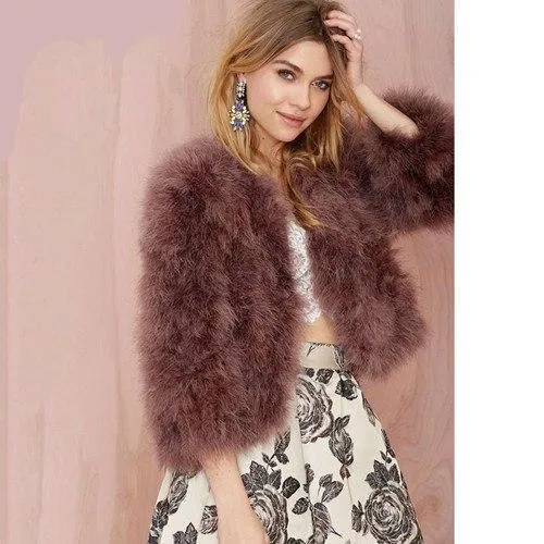 Classy Womens Furry Genuine Ostrich Feather Fur Coats Online