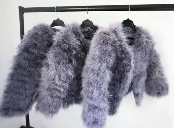 Classy Womens Furry Genuine Ostrich Feather Fur Coats Online