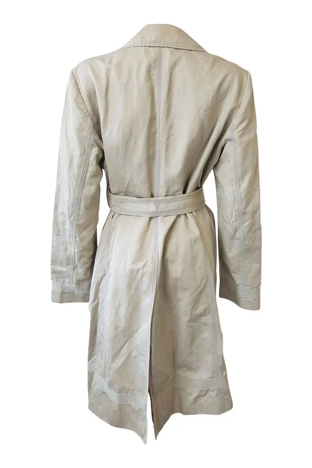 DKNY Cream Cotton Knee Length Belted Trench Coat (14)