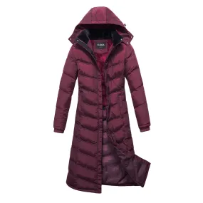 ELORA Womens Water-Resistant Puffer Coat with Hood, Full-Length, and Fleece Lining for Winter