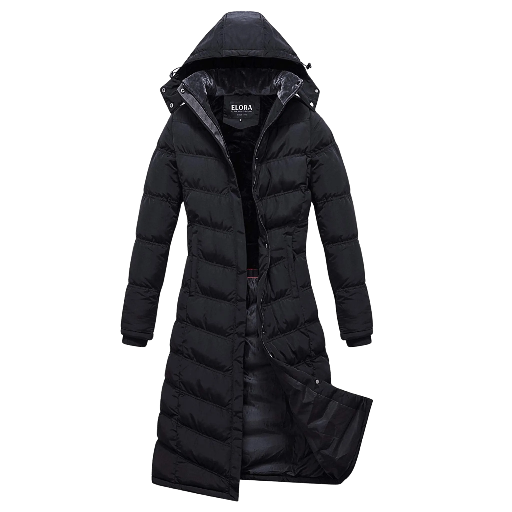 ELORA Womens Water-Resistant Puffer Coat with Hood, Full-Length, and Fleece Lining for Winter