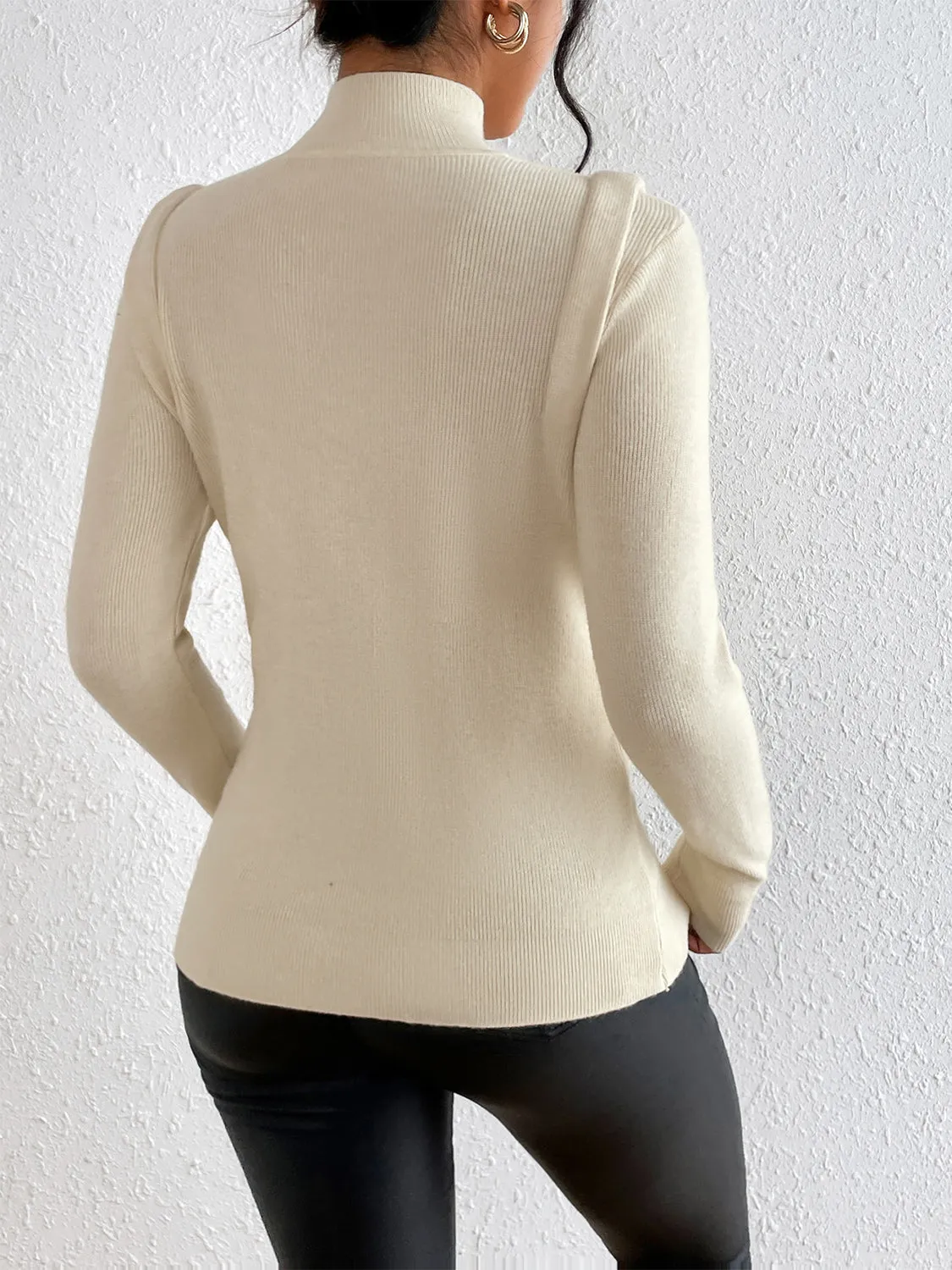 Explore More Collection - Button Detail Turtleneck Knit Top