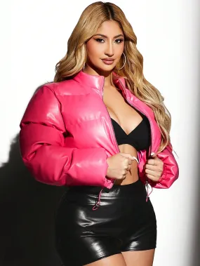 Hot Pink Crop Puffer Coat