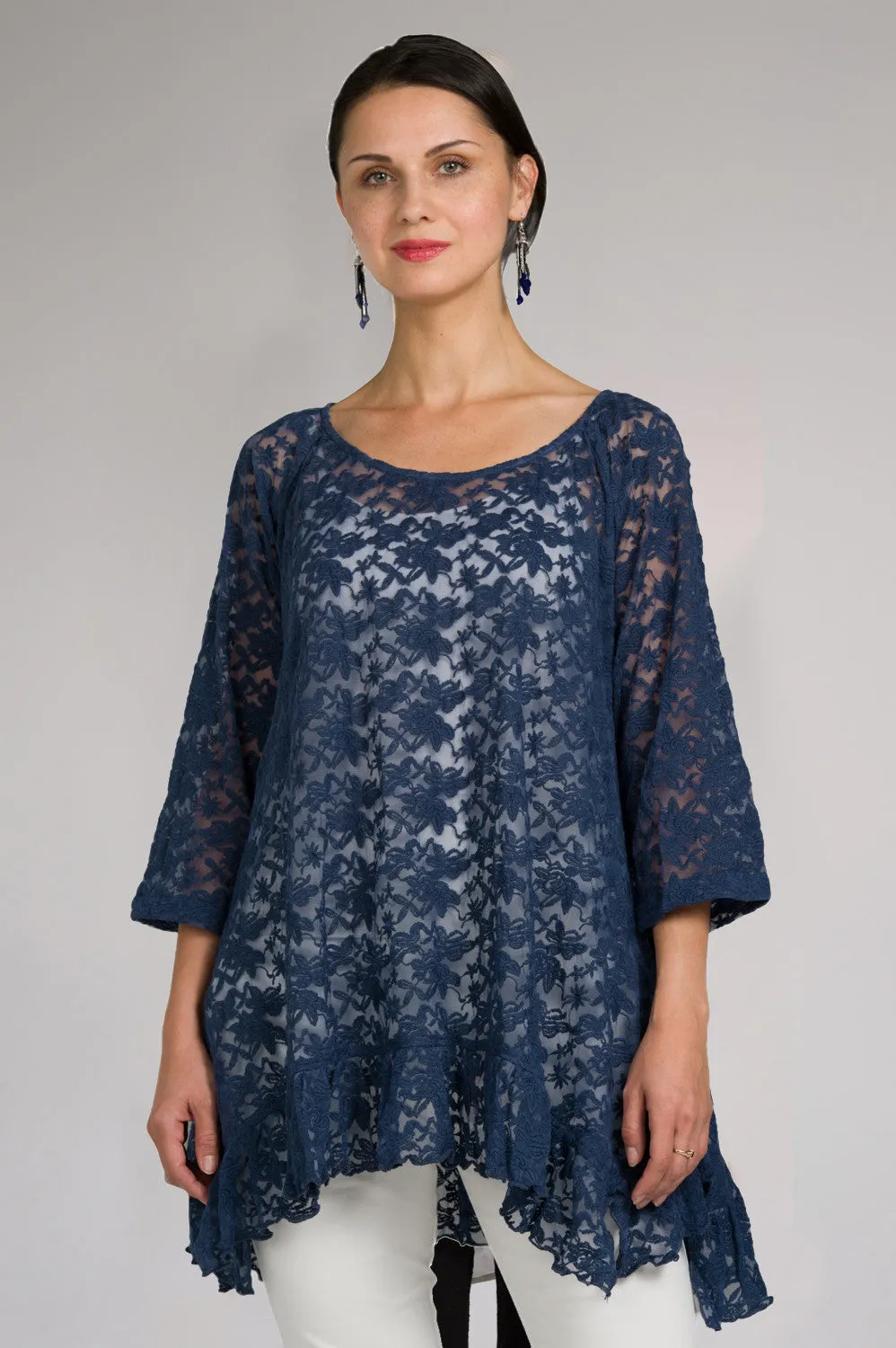 Lace Ruffle Black Tunic