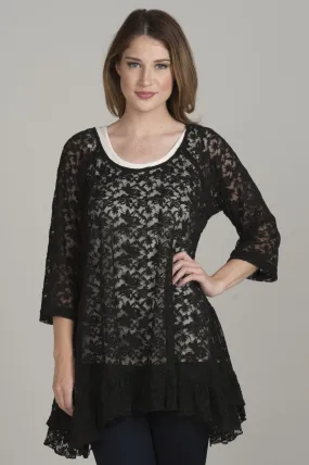 Lace Ruffle Black Tunic