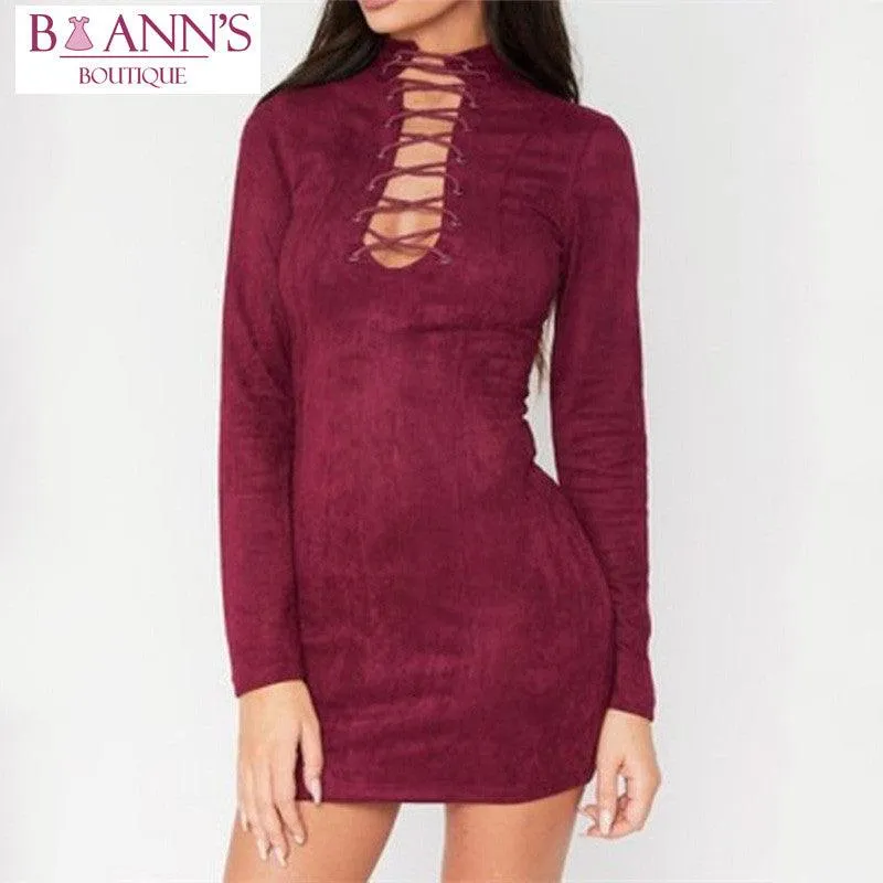 LACE-UP SUEDE MINI DRESS