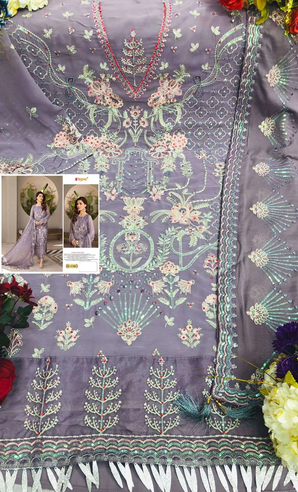 Lavender Designer Pure Pakistani Suit