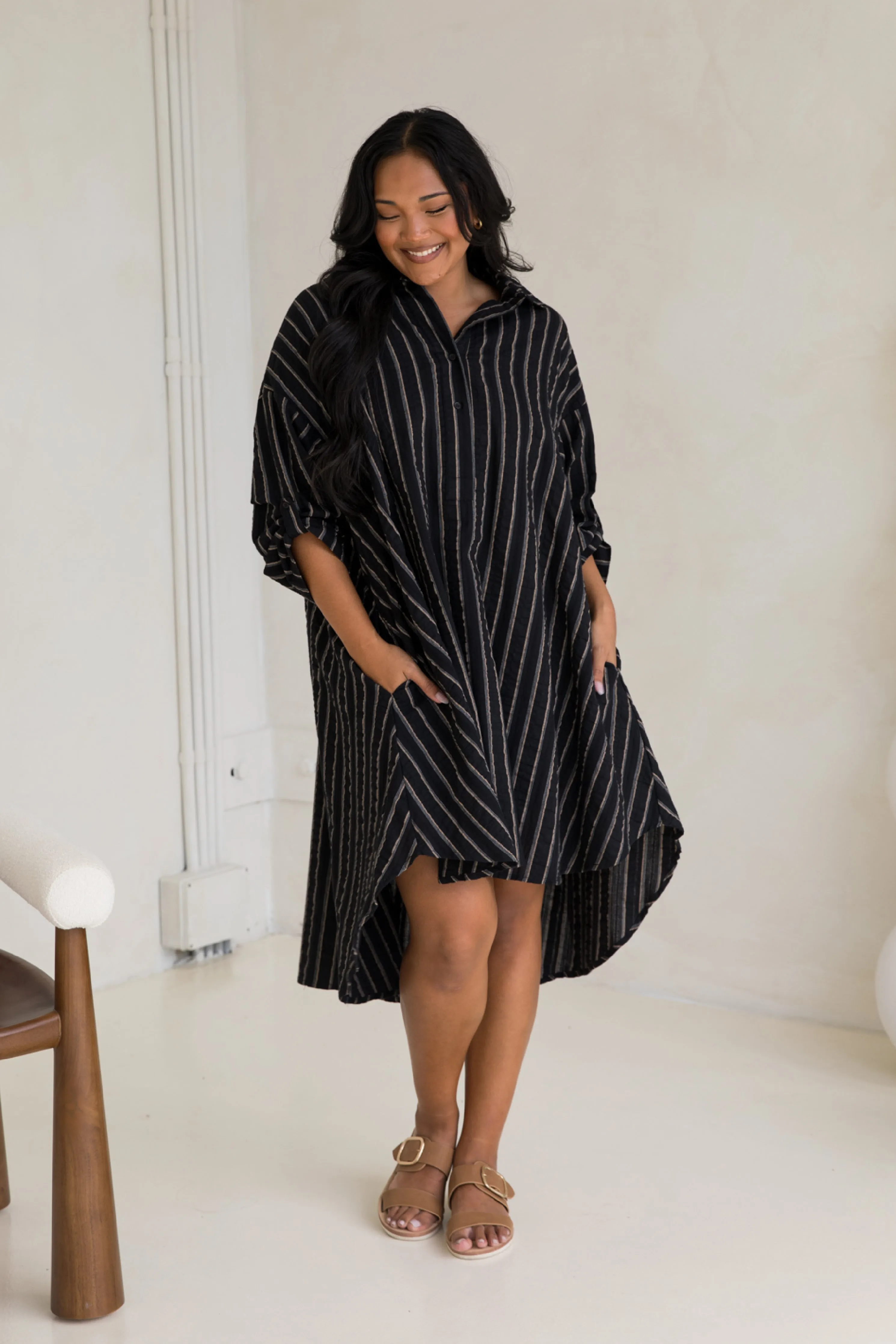 Loloma Tunic in Black/Beige Stripe