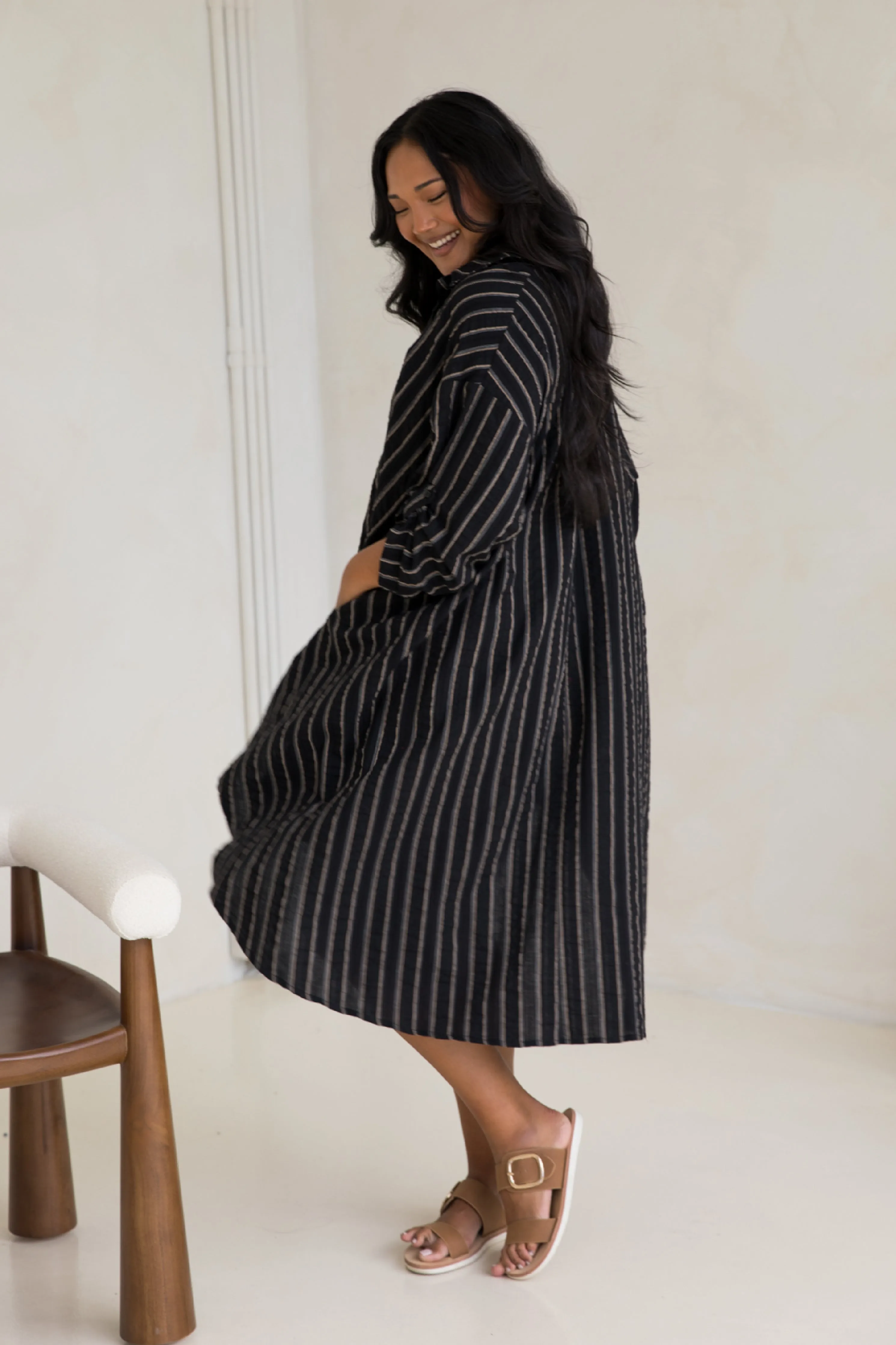 Loloma Tunic in Black/Beige Stripe