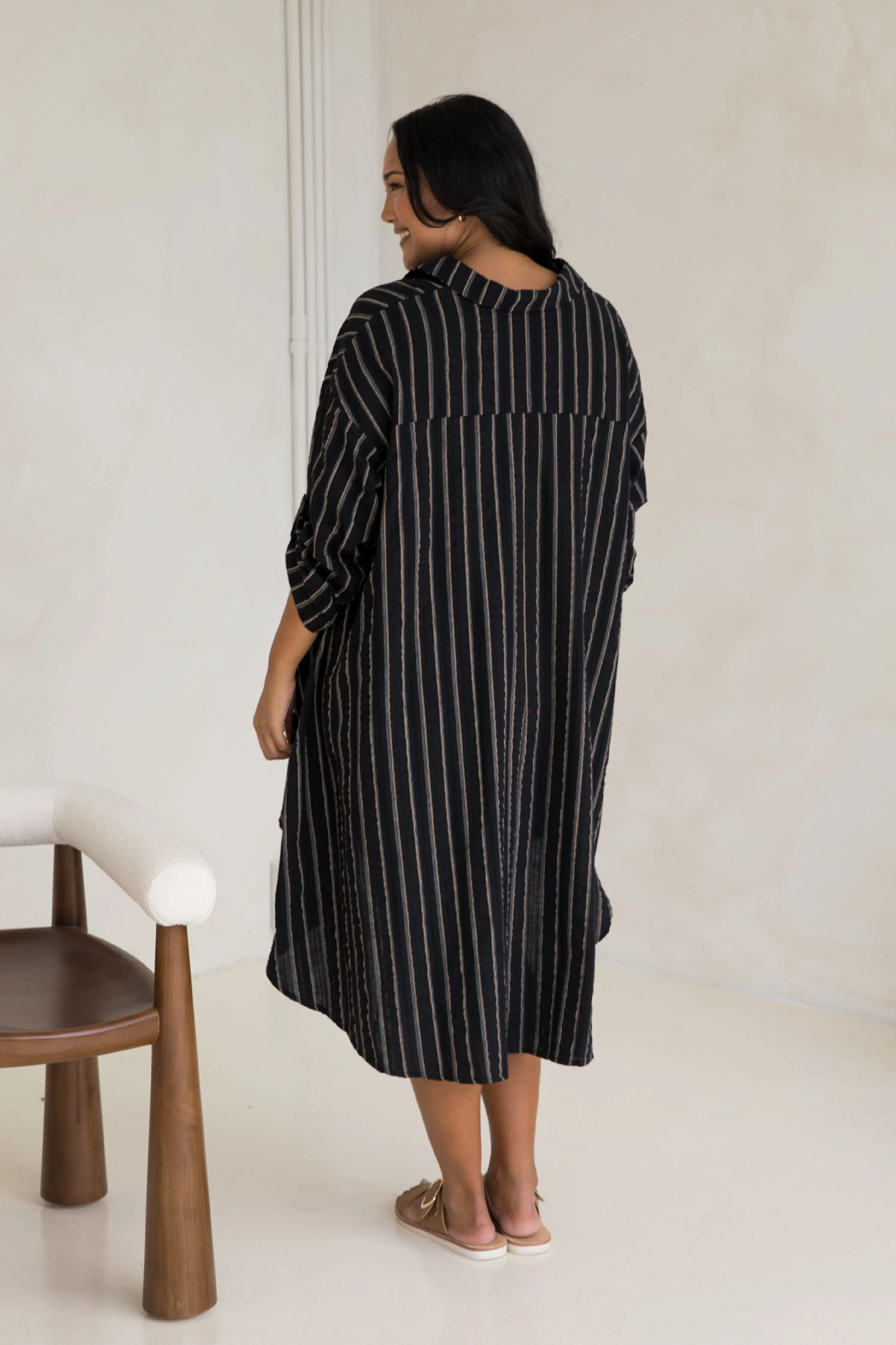 Loloma Tunic in Black/Beige Stripe