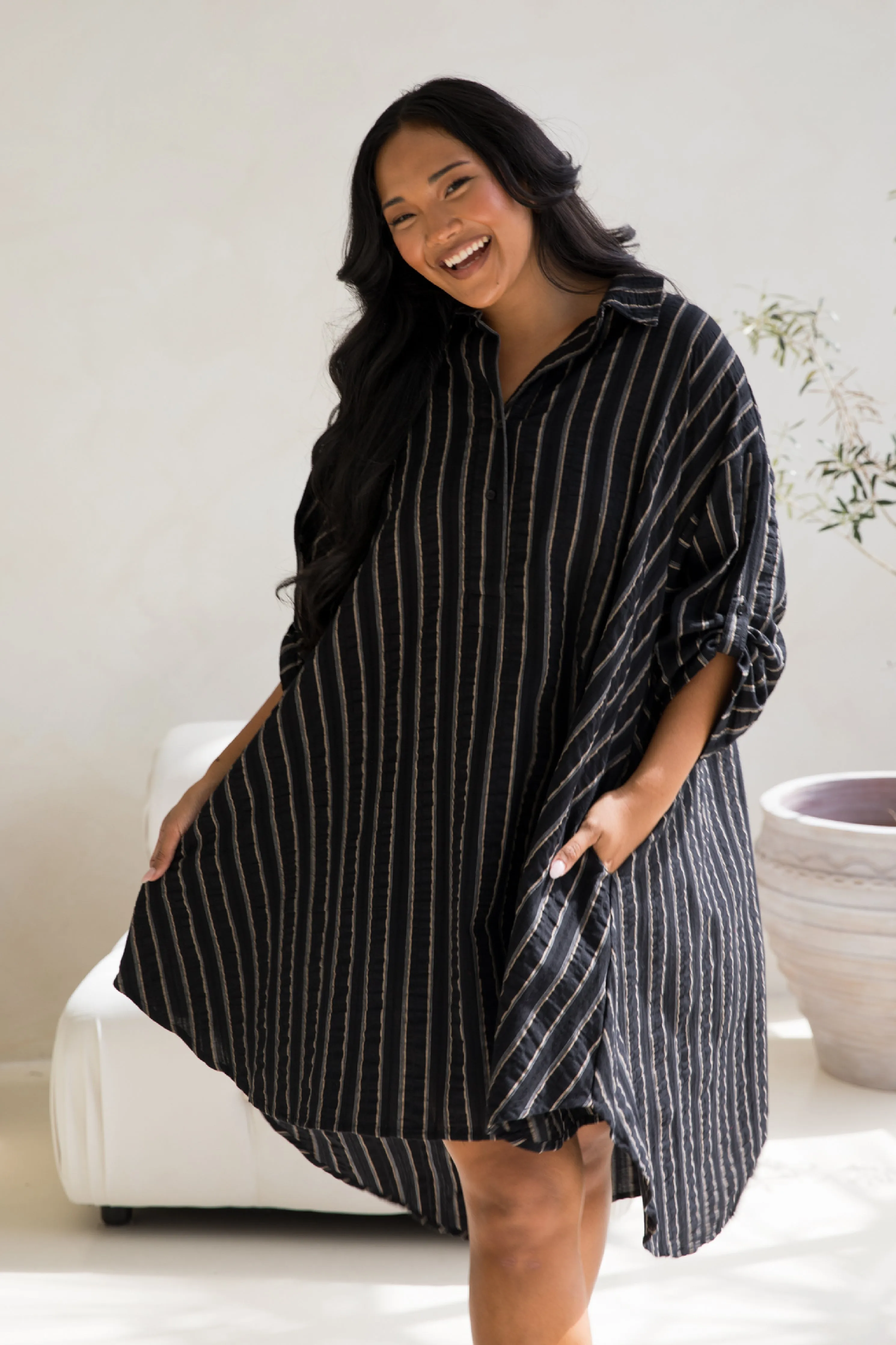 Loloma Tunic in Black/Beige Stripe