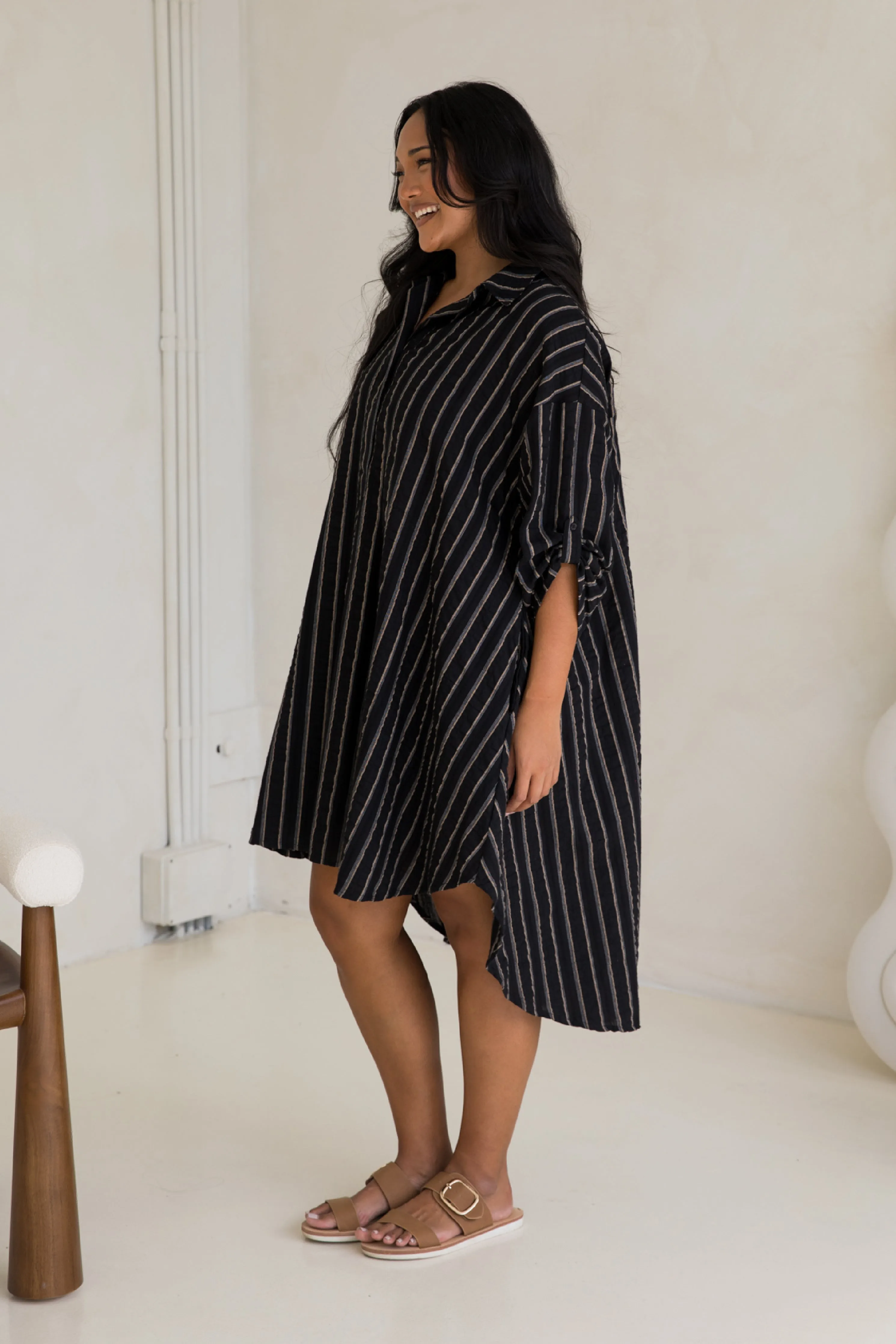 Loloma Tunic in Black/Beige Stripe