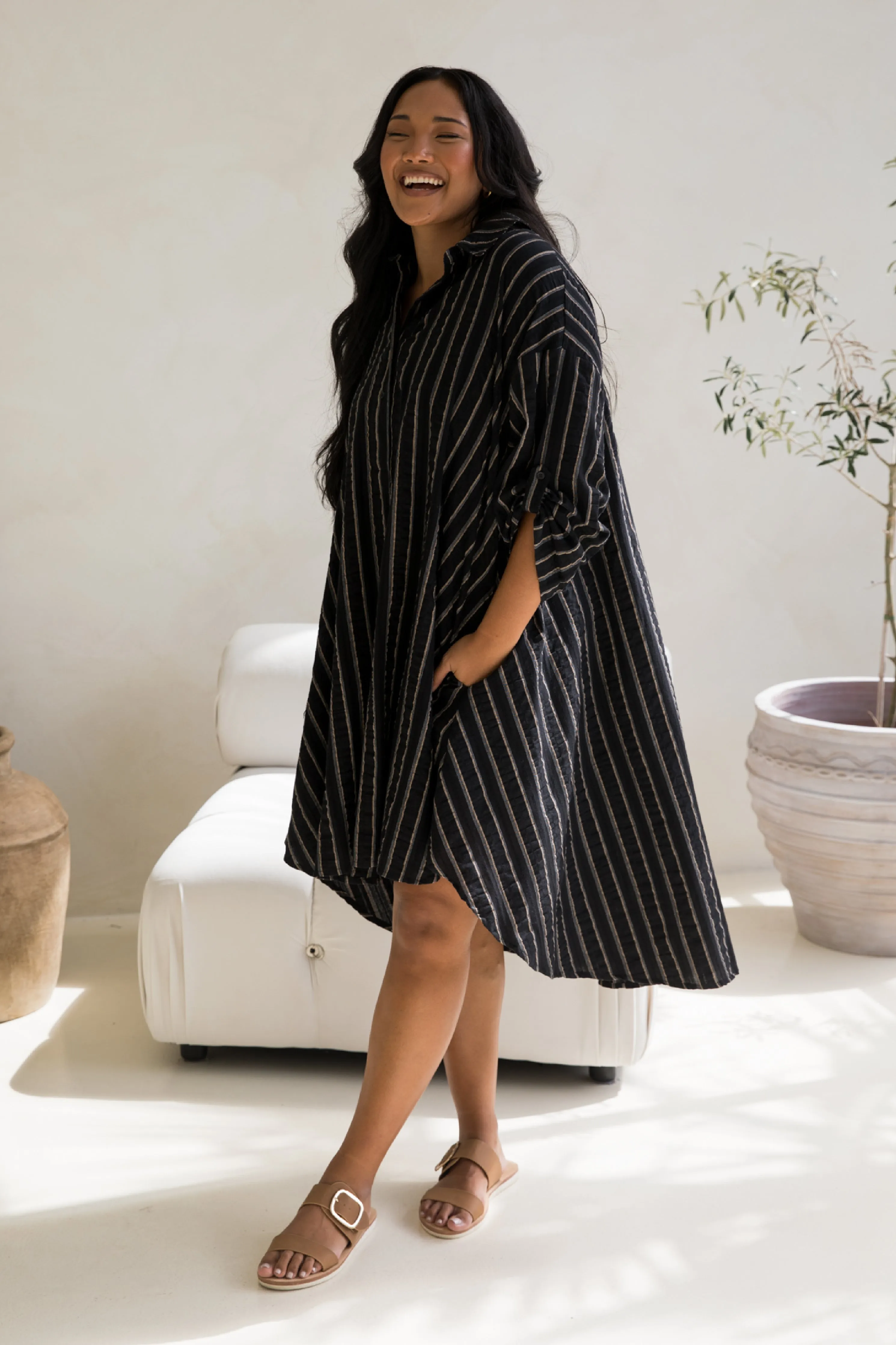 Loloma Tunic in Black/Beige Stripe