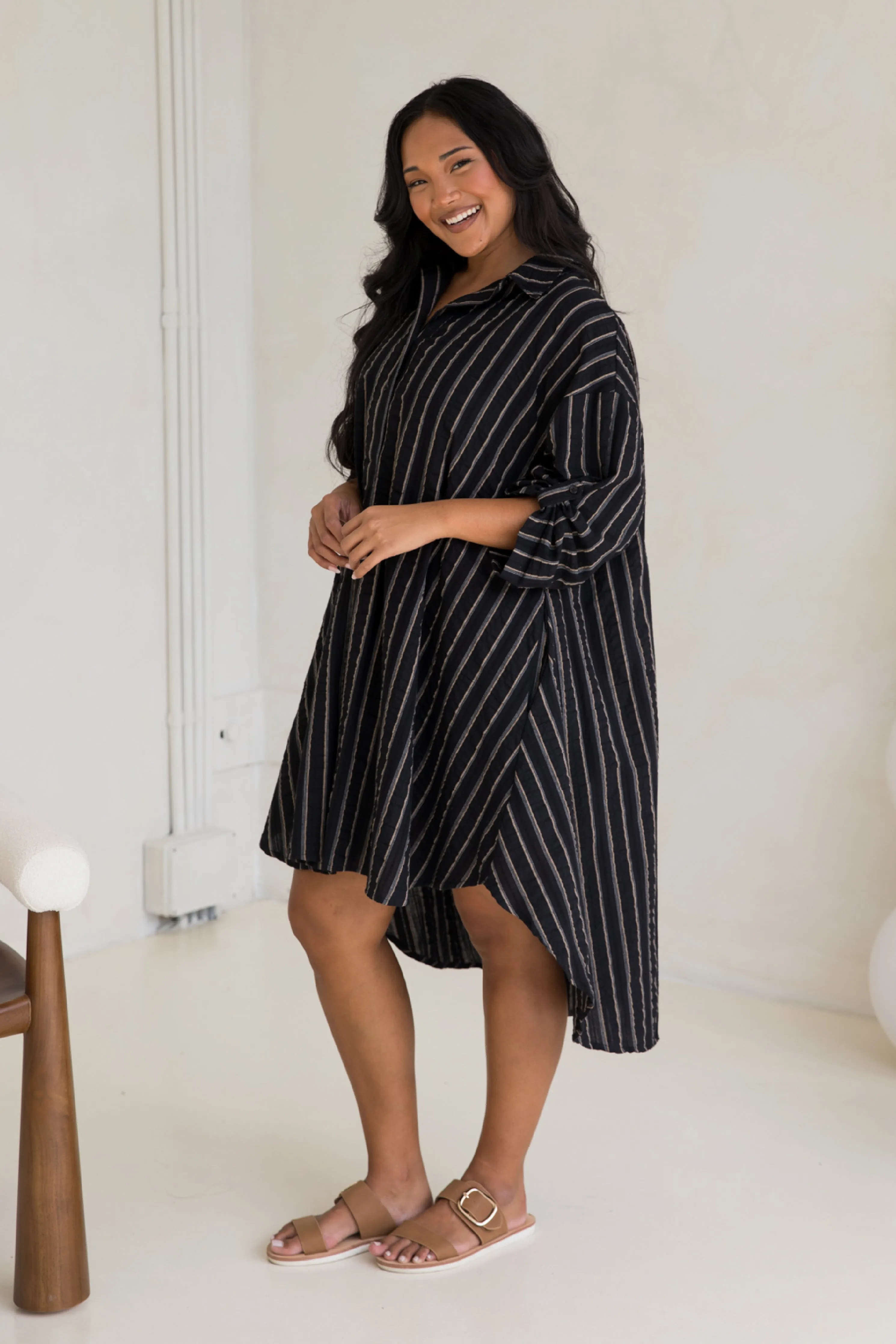 Loloma Tunic in Black/Beige Stripe