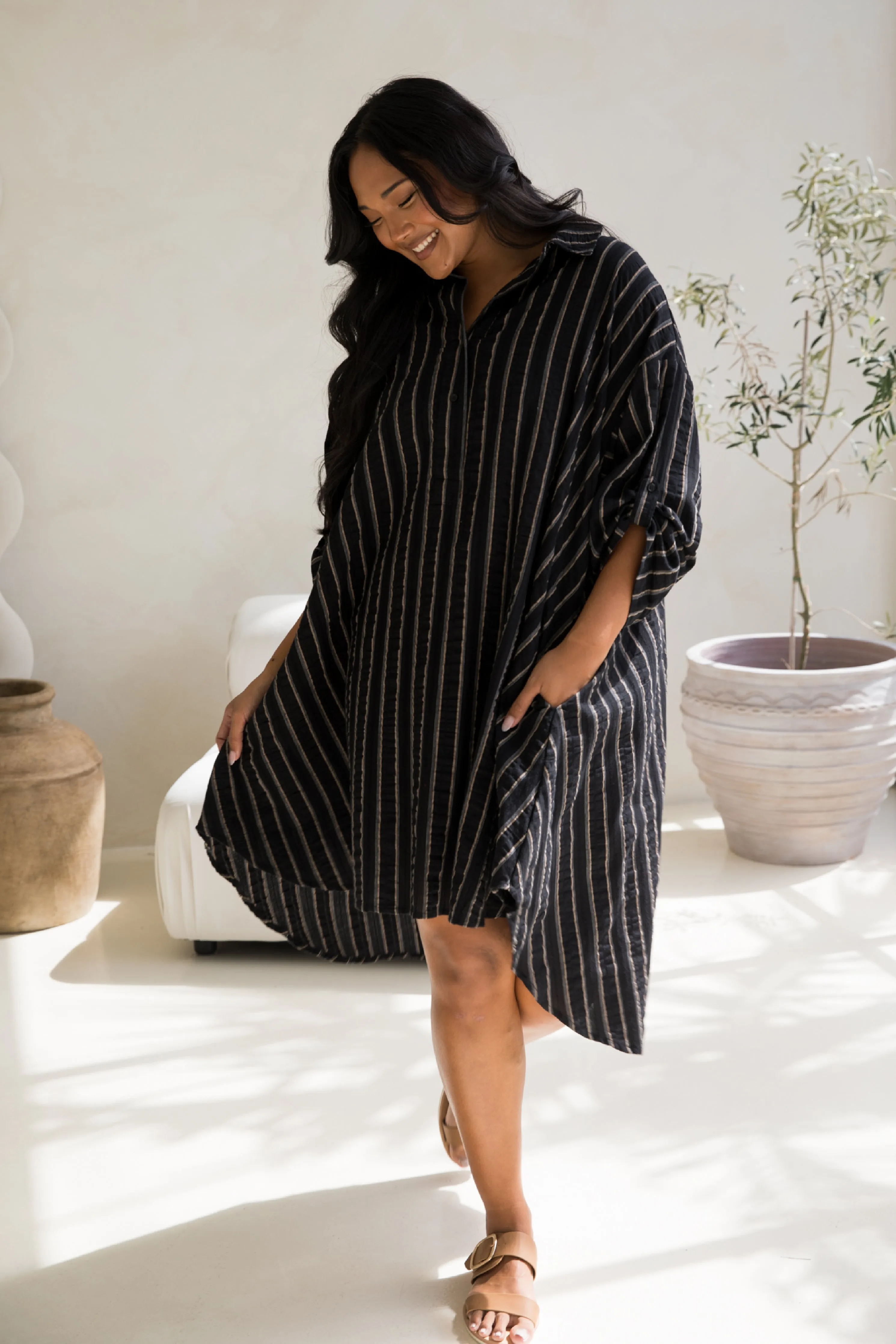 Loloma Tunic in Black/Beige Stripe