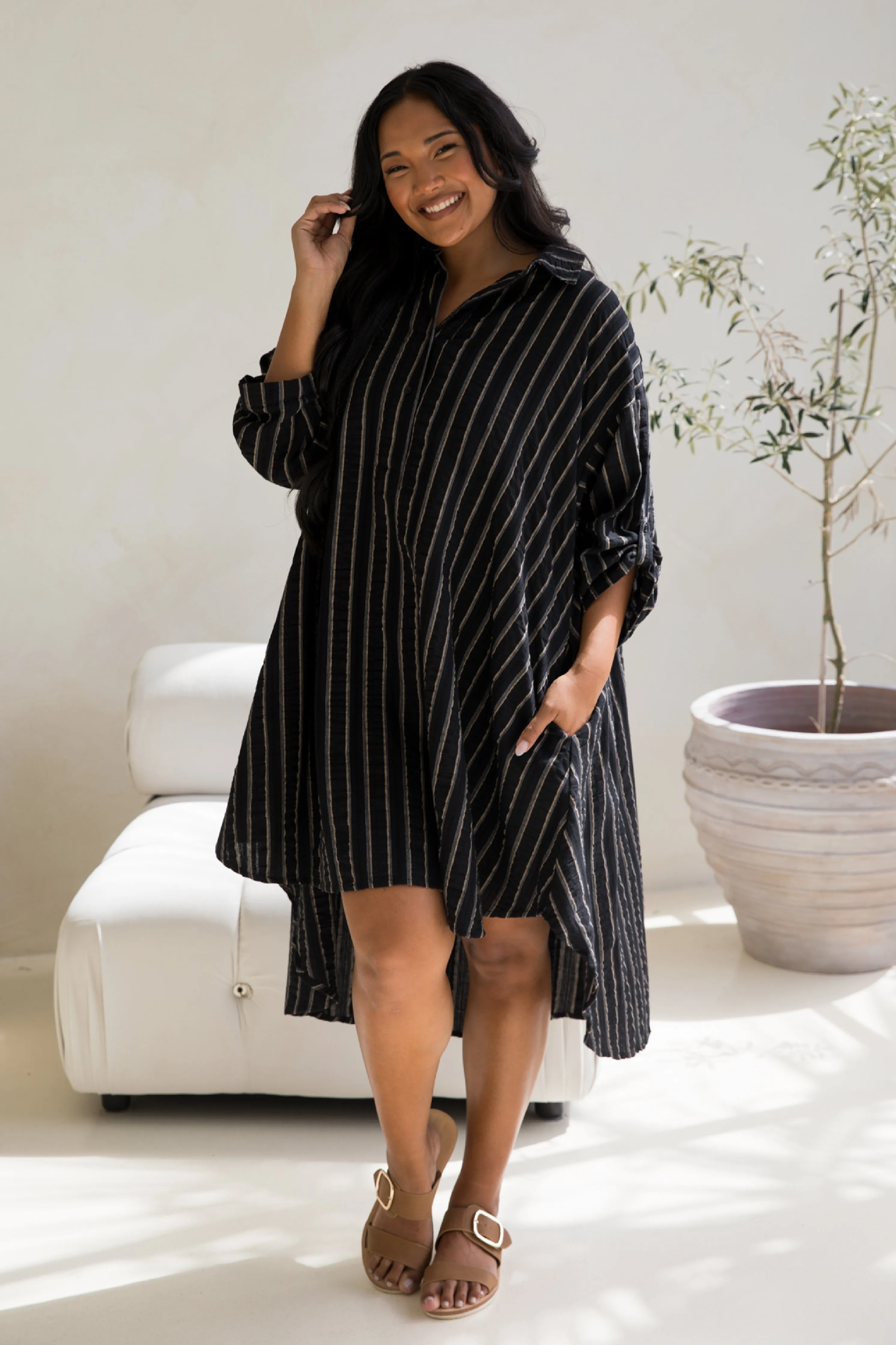 Loloma Tunic in Black/Beige Stripe