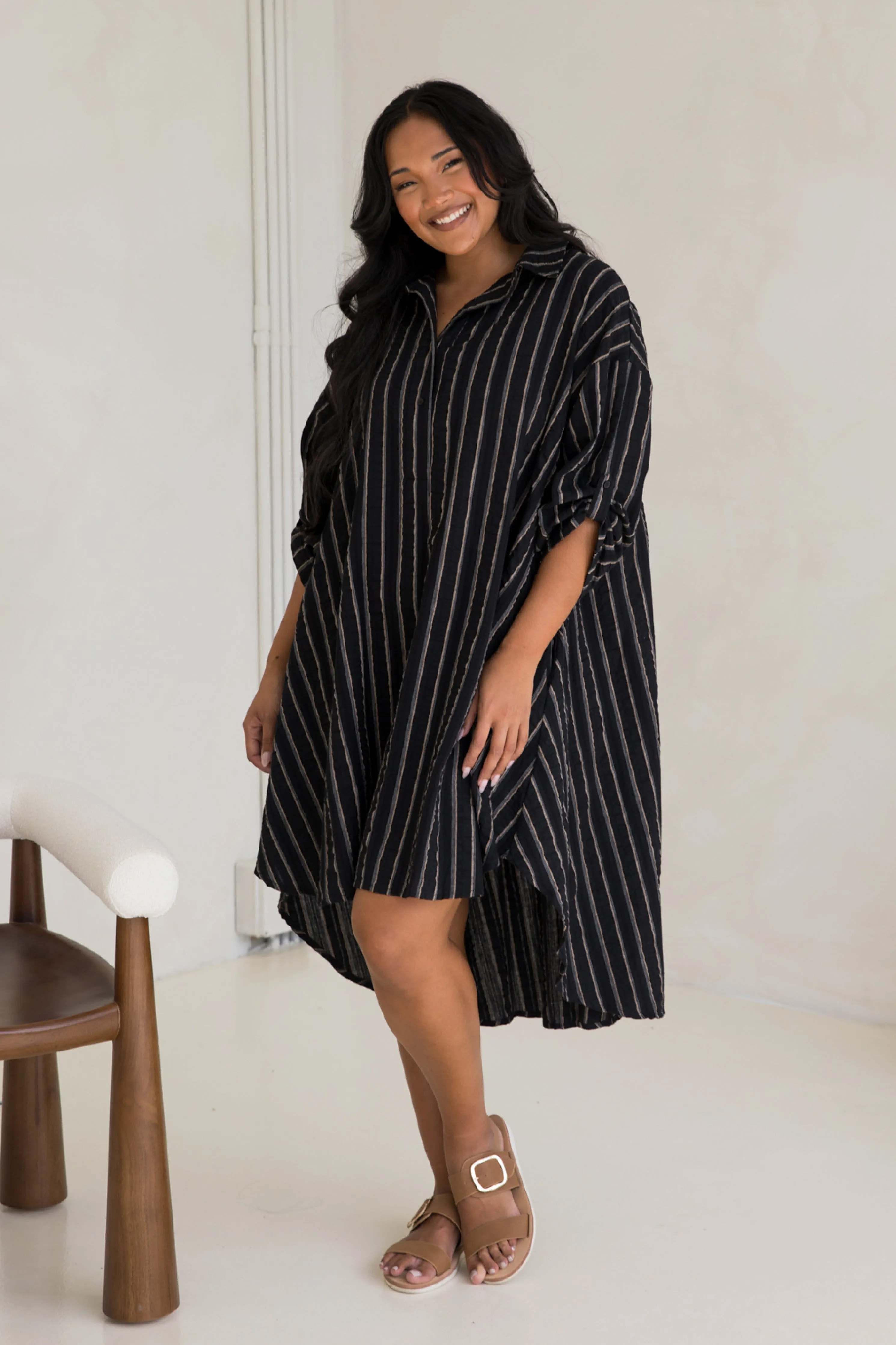 Loloma Tunic in Black/Beige Stripe