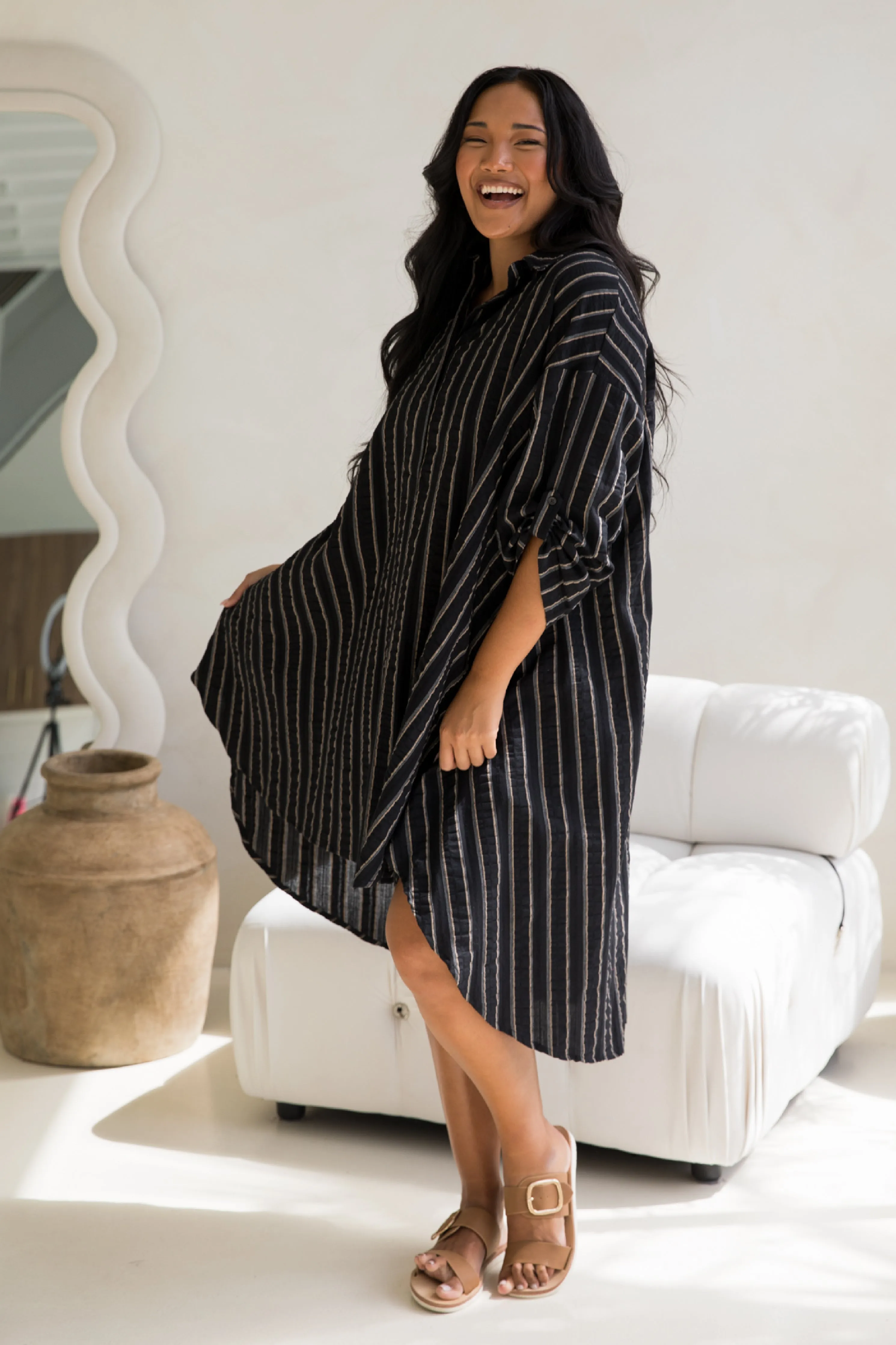 Loloma Tunic in Black/Beige Stripe