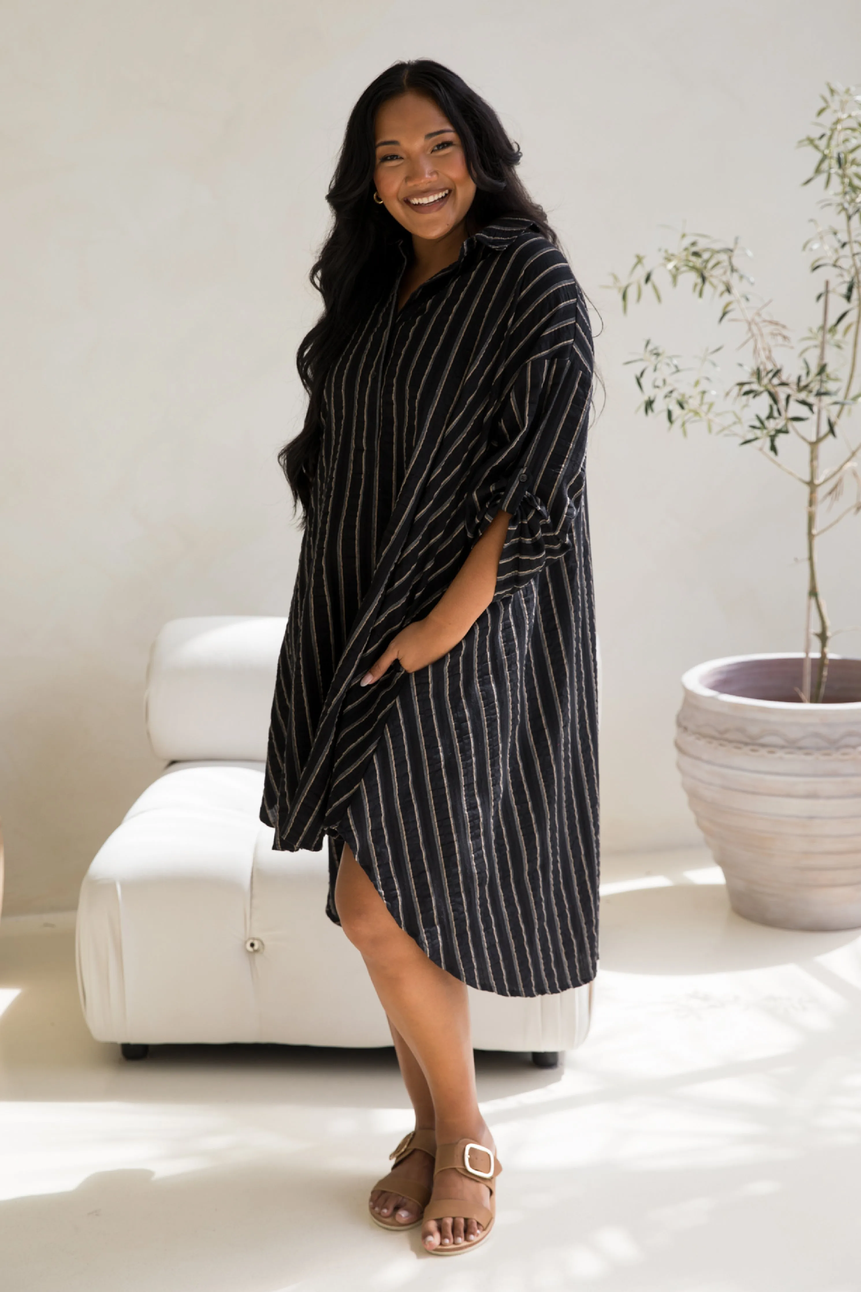 Loloma Tunic in Black/Beige Stripe