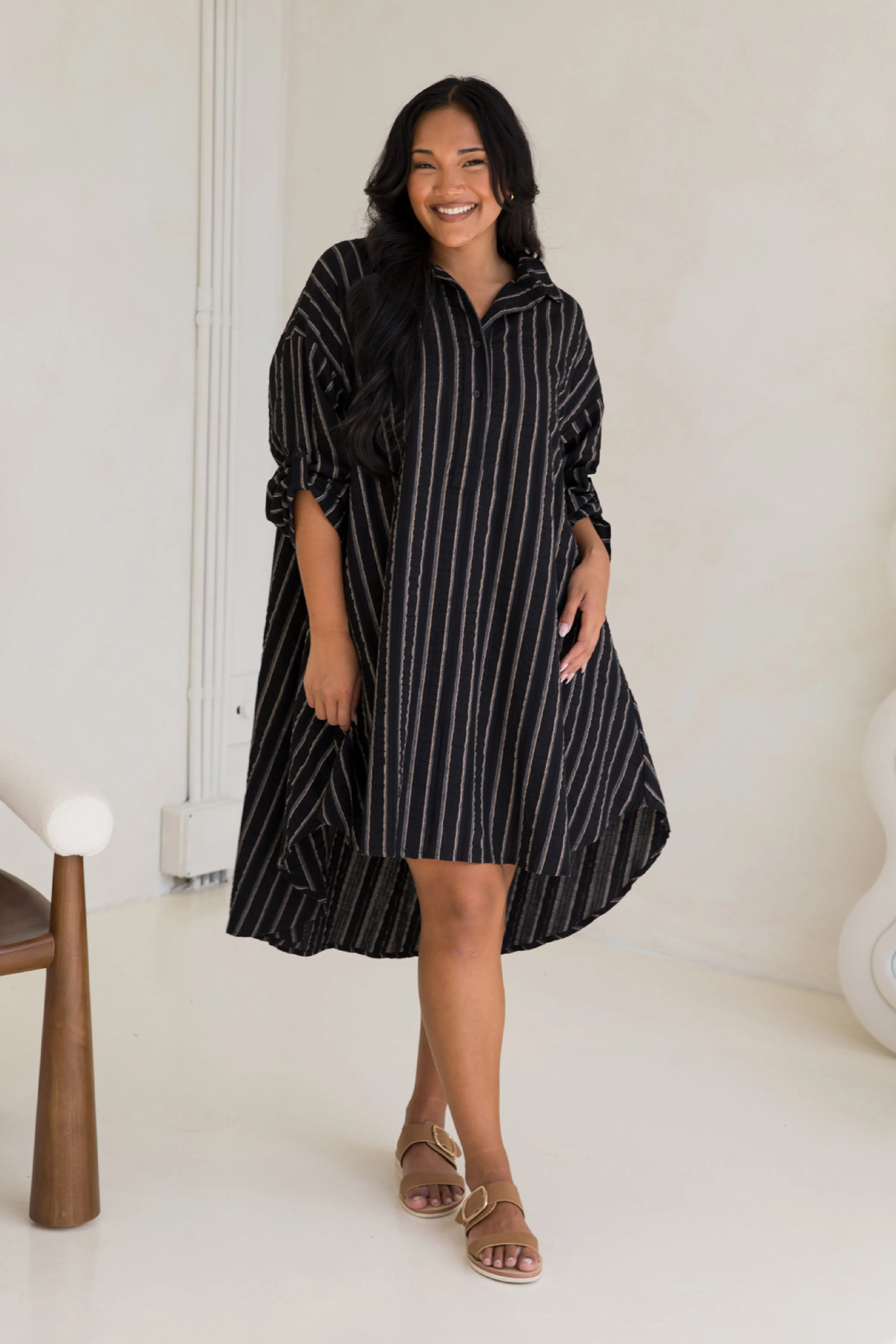 Loloma Tunic in Black/Beige Stripe