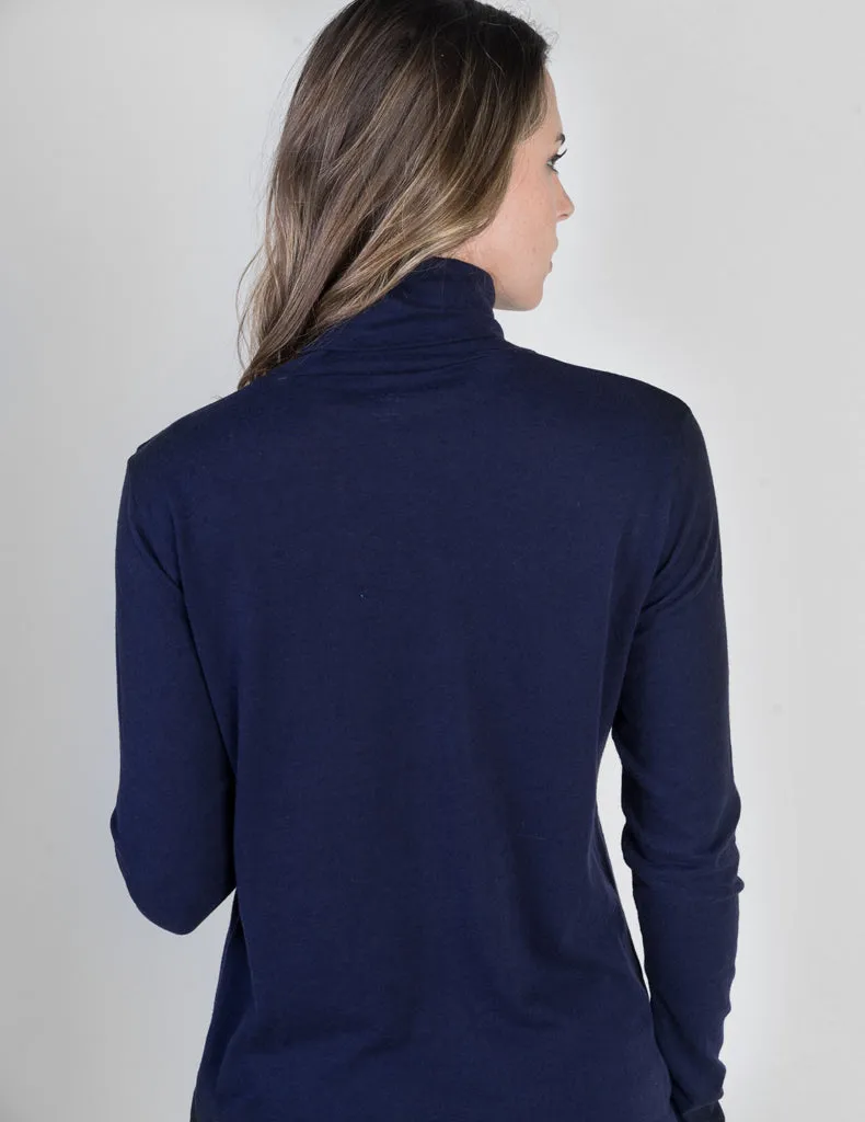 Majestic Long Sleeve Cotton/Cashmere Turtleneck in Marine/Navy