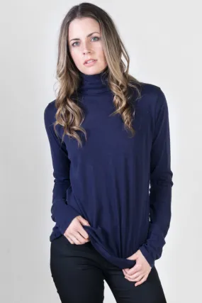 Majestic Long Sleeve Cotton/Cashmere Turtleneck in Marine/Navy