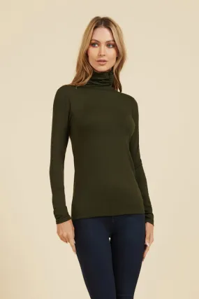 Stunning Long Sleeve Turtleneck Sweater in Luxe Deep Green with Soft Touch Fabric