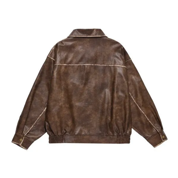 Male Vintage PU Leather Jacket Zip Jacket