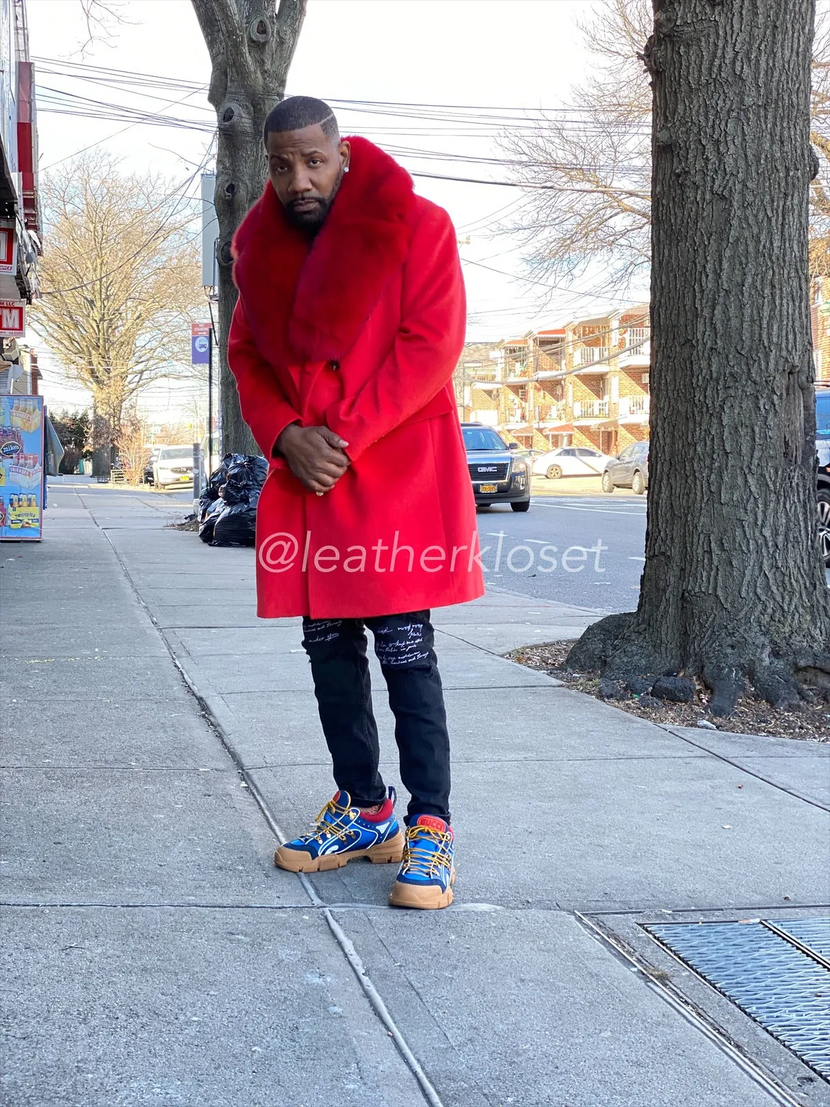 Men's Cashmere Trench Coat With Fox Collar [Red]